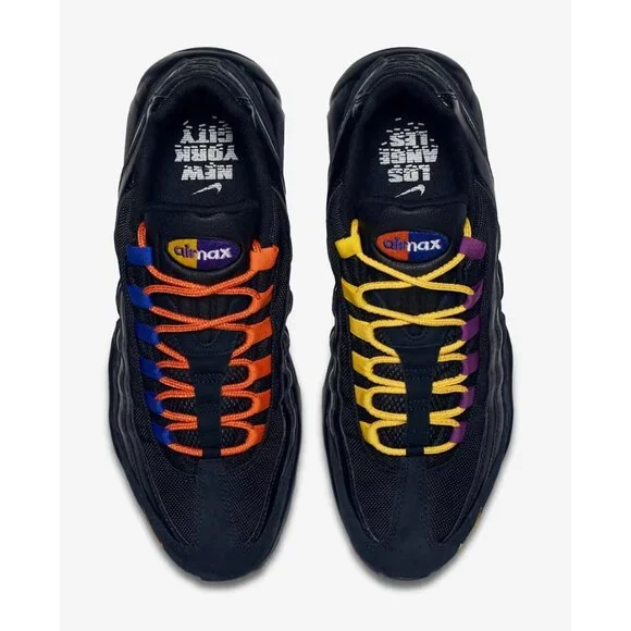 RARE Nike Air Max 95 Premium NY vs LA Shoes Mens 6.5 Women 8 Black Suede Leather - Picture 1 of 16
